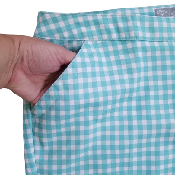 Callaway Opti-Dri Teal‎ White 7 Inch Checkered Golf Shorts Size: 10 NWOT - Picture 2 of 7